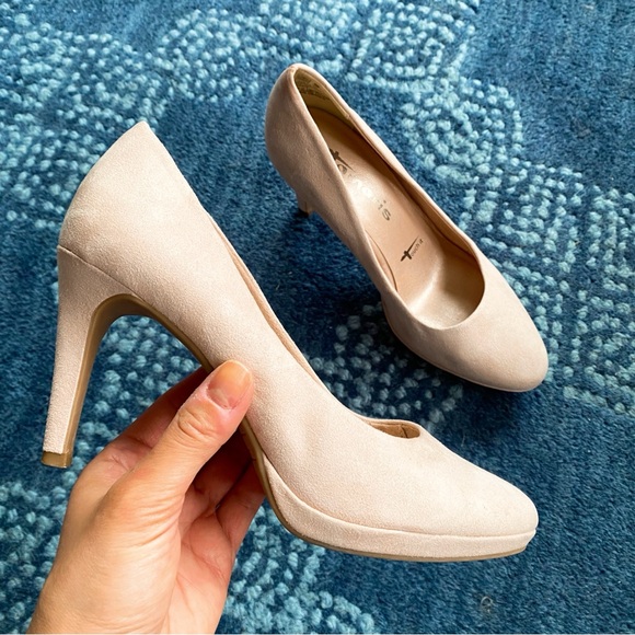 🌸 TAMARIS BLUSH FAUX SUEDE HEELED PUMPS! - Picture 8 of 9